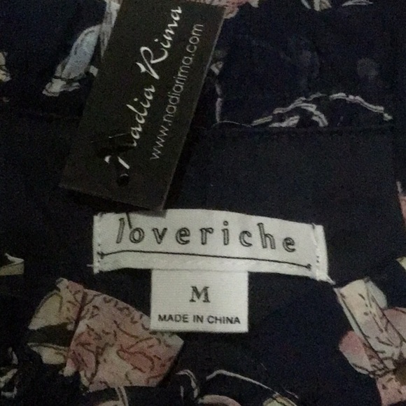 Love Riche Navy Blue Floral Ruffle Sleeves Chiffon Lined Dress NWT - Picture 8 of 10